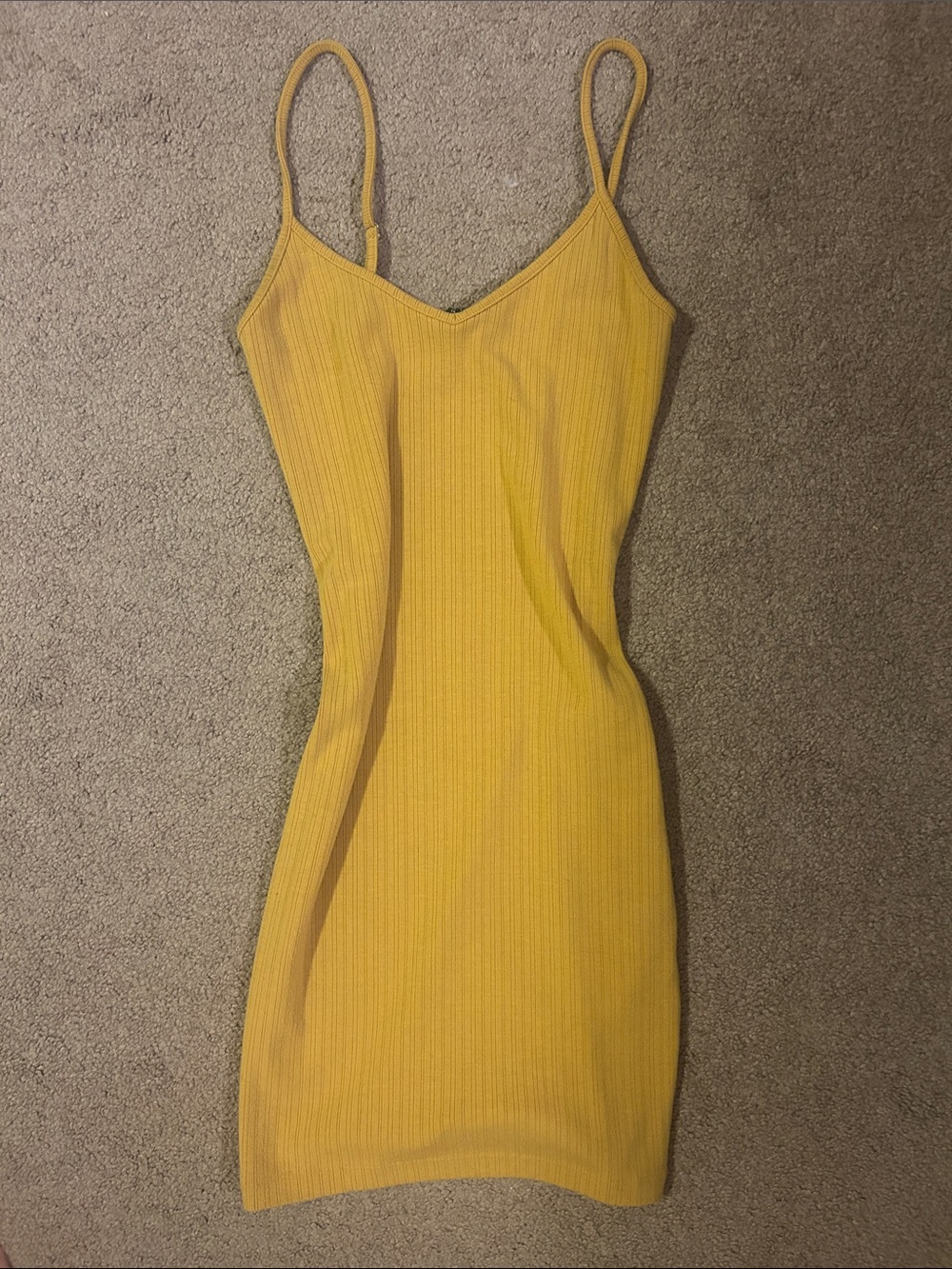 Forever 21 Yellow Ribbed Spaghetti Strap Mini Dress